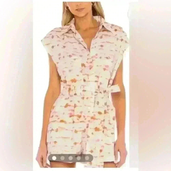 BLANK NYC Relaxed Fit Luxury Romper Size S Linen Cotton Blend Tan Pink tye dye - Picture 3 of 8